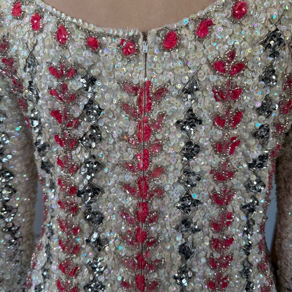 VINTAGE 50s 60s | Edith Morré | Palm Desert amazing ivory pink sequin dress M L - Picture 11 of 14